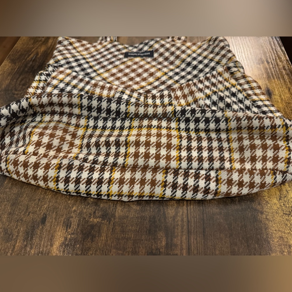 Francois Beauregard Brown Black Houndstooth Tote Handbag Boho Designer Small - Picture 15 of 16